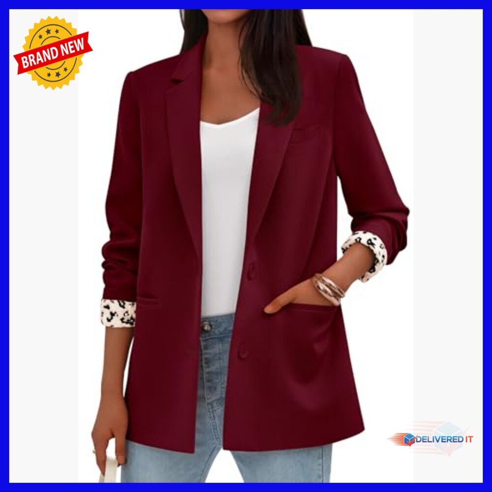 Leopard Lined Blazer Open Front Long Sleeve Work Office Business Casual - Picture 2 of 7